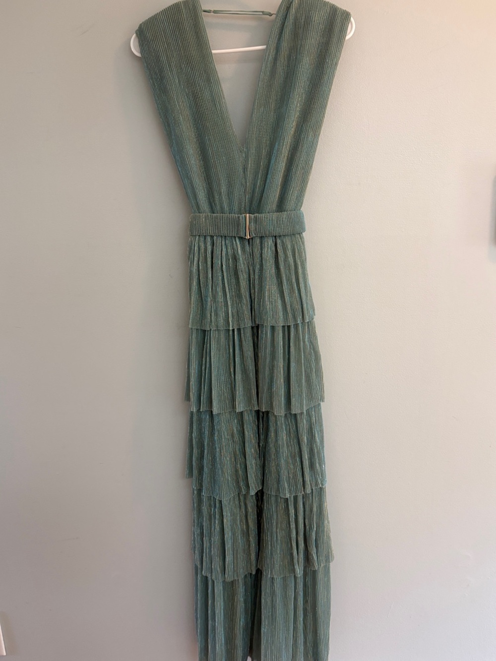 Karlie Tiered V-Neck Maxi Dress in Sage Green